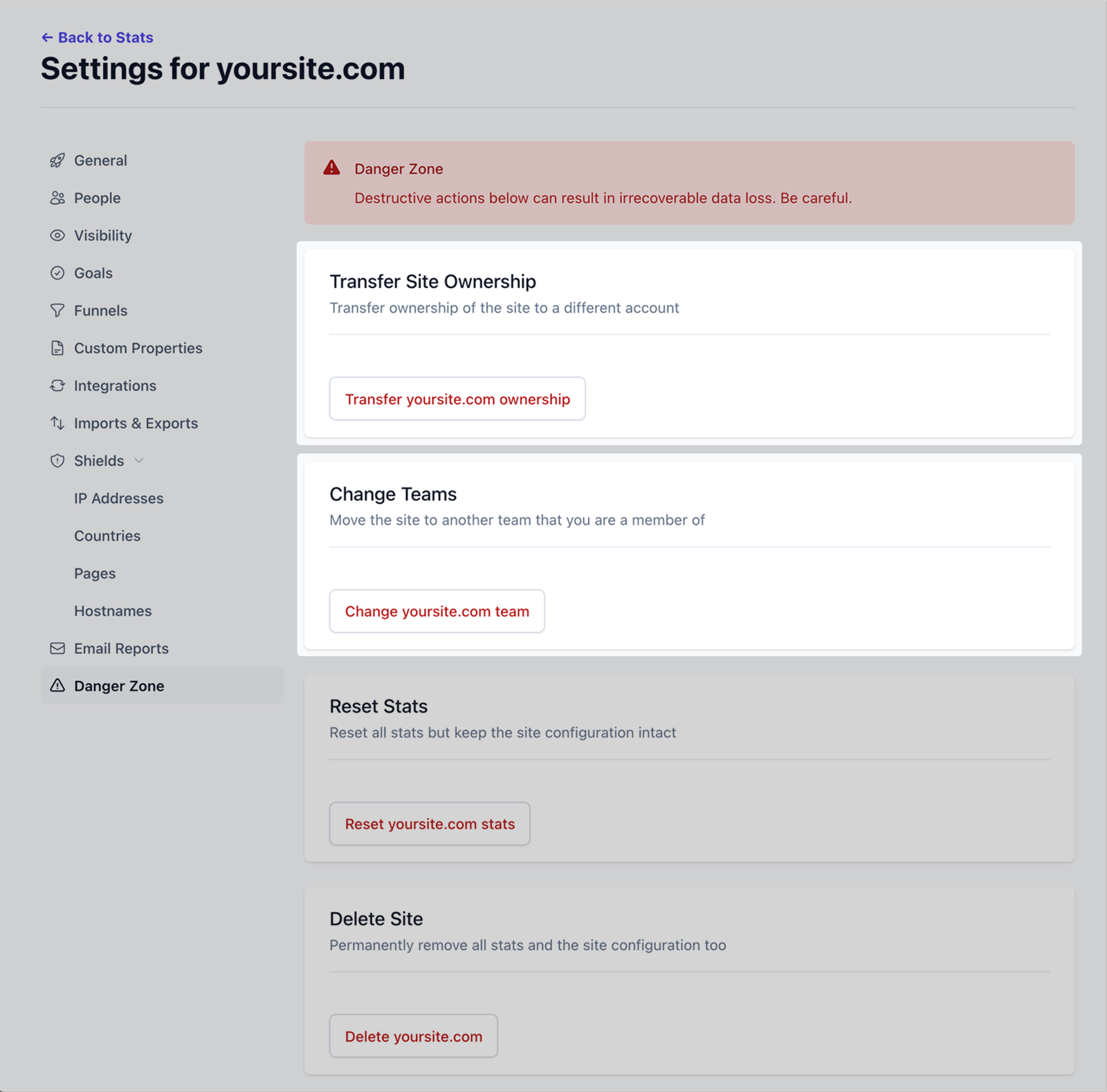 Transfer ownership of a site to a team